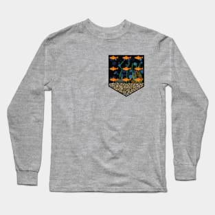 Goldfish Design over a Fish Tank Background Long Sleeve T-Shirt